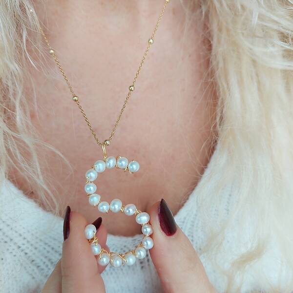 Vaoov 925 Ayar Gümüş İnci Harf Kolye - 8