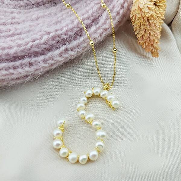 Vaoov 925 Ayar Gümüş İnci Harf Kolye - 10