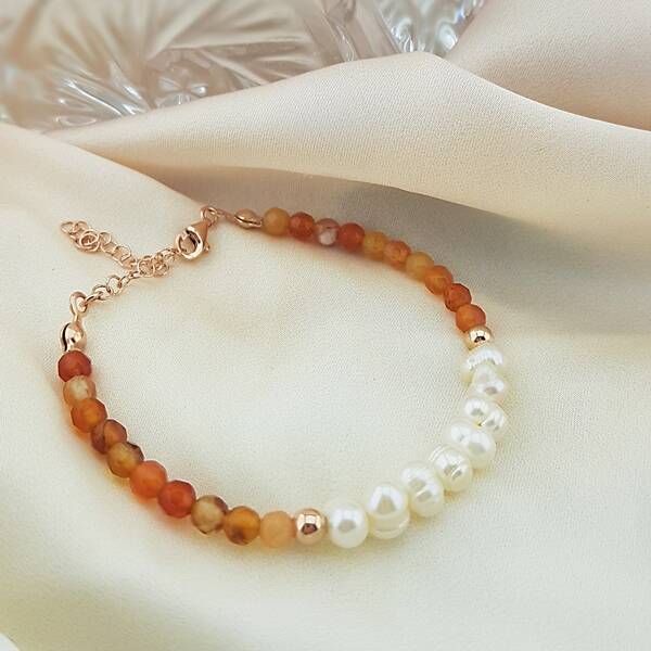 VAOOV 925 Ayar Gümüş İnci ve Akik Taşlı Bileklik - 2