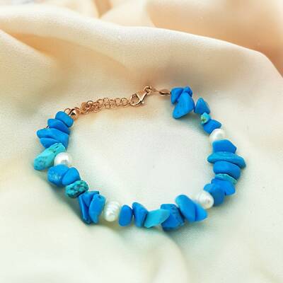 VAOOV 925 Ayar Gümüş İnci ve Firuze Taşlı Bileklik - 2