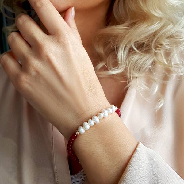 VAOOV 925 Ayar Gümüş İnci ve Kuvars Taşlı Bileklik - 1