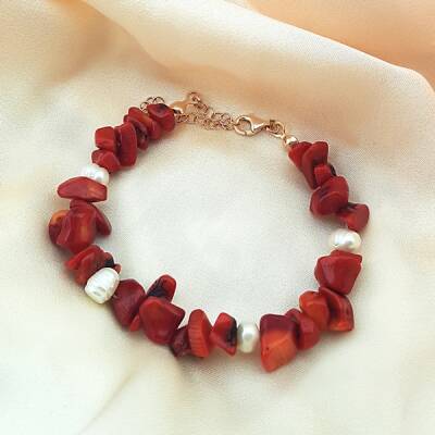 VAOOV 925 Ayar Gümüş İnci ve Mercan Taşlı Bileklik  - 2