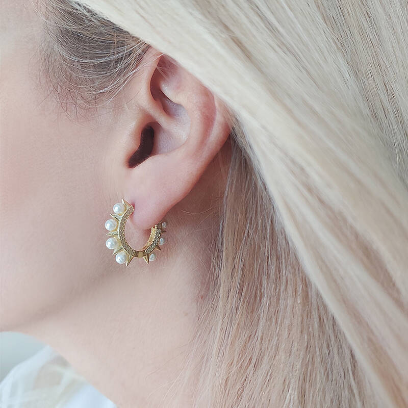 Vaoov 925 Ayar Gümüş İncili Halka Küpe - 5