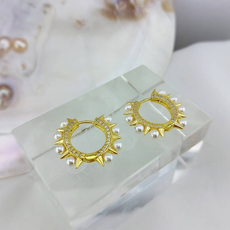 Vaoov 925 Ayar Gümüş İncili Halka Küpe - 6