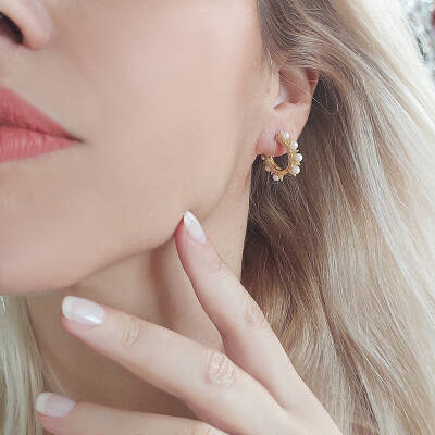 Vaoov 925 Ayar Gümüş İncili Halka Küpe - 7