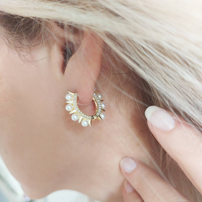 Vaoov 925 Ayar Gümüş İncili Halka Küpe - 8