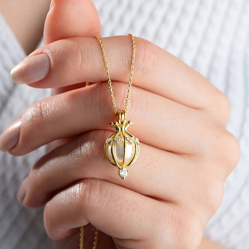 Vaoov 925 Ayar Gümüş İncili Kafes Kolye - 1