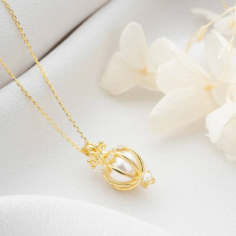 Vaoov 925 Ayar Gümüş İncili Kafes Kolye - 2