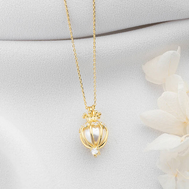 Vaoov 925 Ayar Gümüş İncili Kafes Kolye - 4