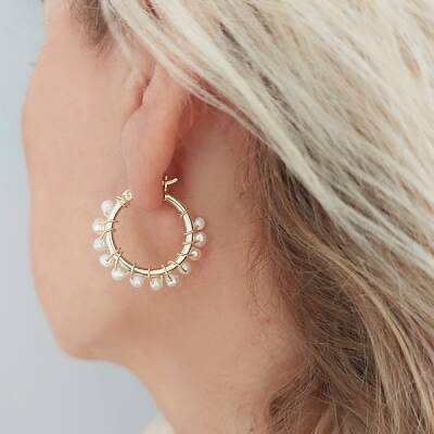 Vaoov 925 Ayar Gümüş İncili Sarmal Küçük Boy Halka Küpe 