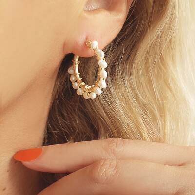 Vaoov 925 Ayar Gümüş İncili Sarmal Küçük Boy Halka Küpe  - 3