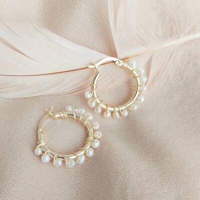 Vaoov 925 Ayar Gümüş İncili Sarmal Küçük Boy Halka Küpe  - 4