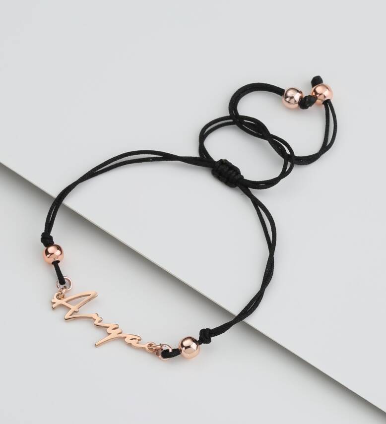 Vaoov 925 Ayar Gümüş İpli El Yazılı Kişiye Özel Bileklik - 1