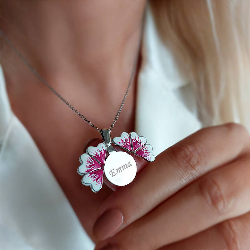 Vaoov 925 Ayar Gümüş İsimli Açılan Menekşe Kolye - 2