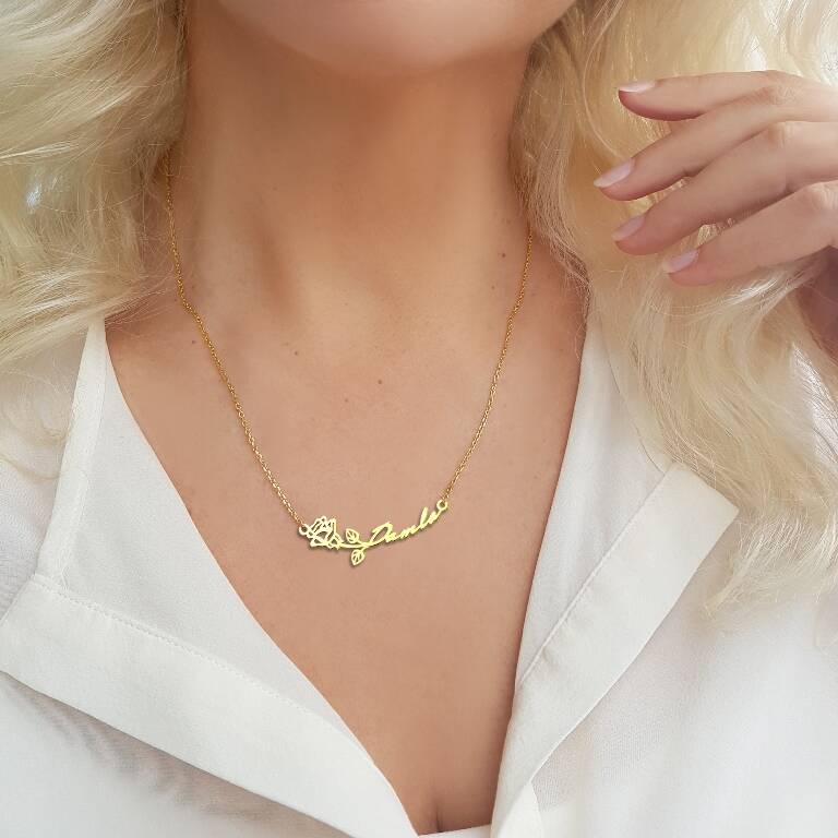 Vaoov 925 Ayar Gümüş İsimli Gül Kolye  - 2