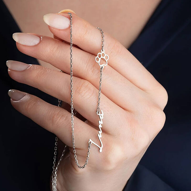 Vaoov 925 Ayar Gümüş İsimli Pati Kolye - 1