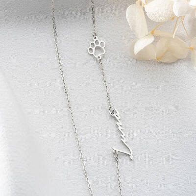 Vaoov 925 Ayar Gümüş İsimli Pati Kolye - 2