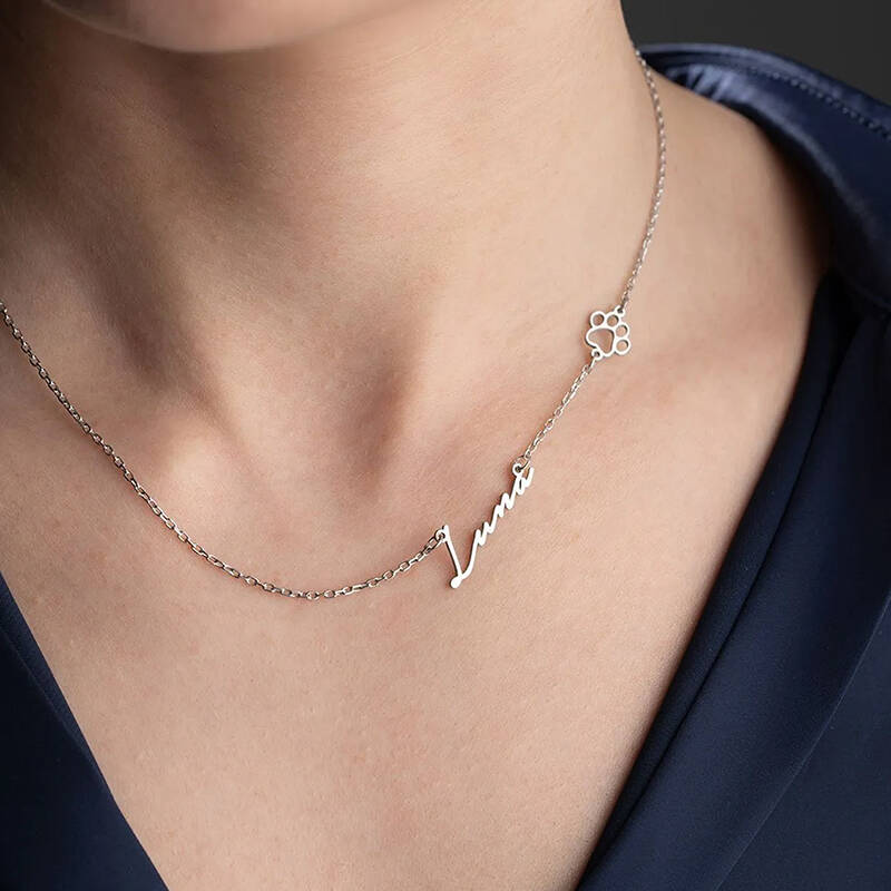 Vaoov 925 Ayar Gümüş İsimli Pati Kolye - 3