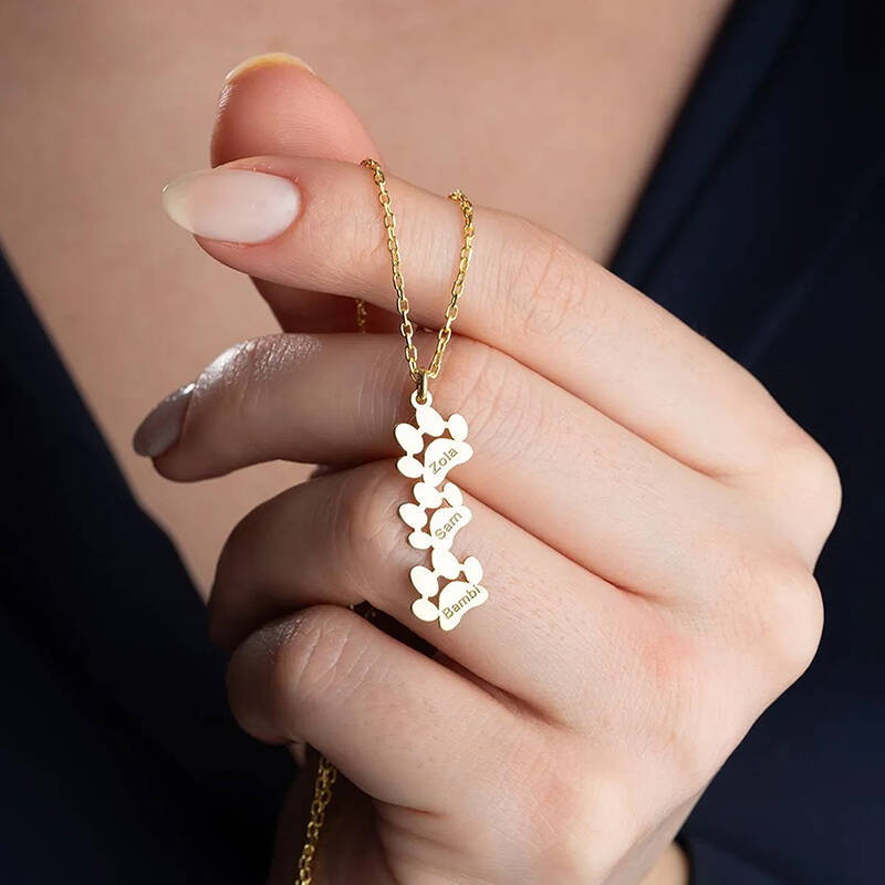 Vaoov 925 Ayar Gümüş İsimli Üçlü Pati Kolye - 1