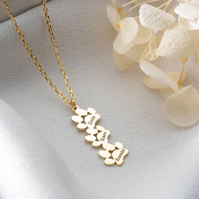 Vaoov 925 Ayar Gümüş İsimli Üçlü Pati Kolye - 2