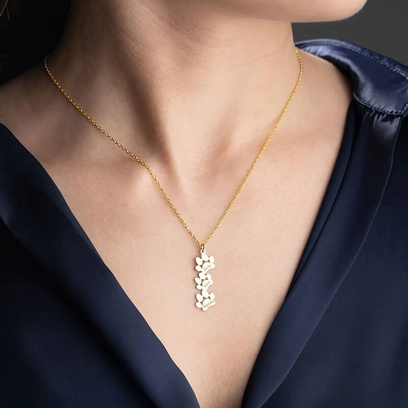 Vaoov 925 Ayar Gümüş İsimli Üçlü Pati Kolye - 3