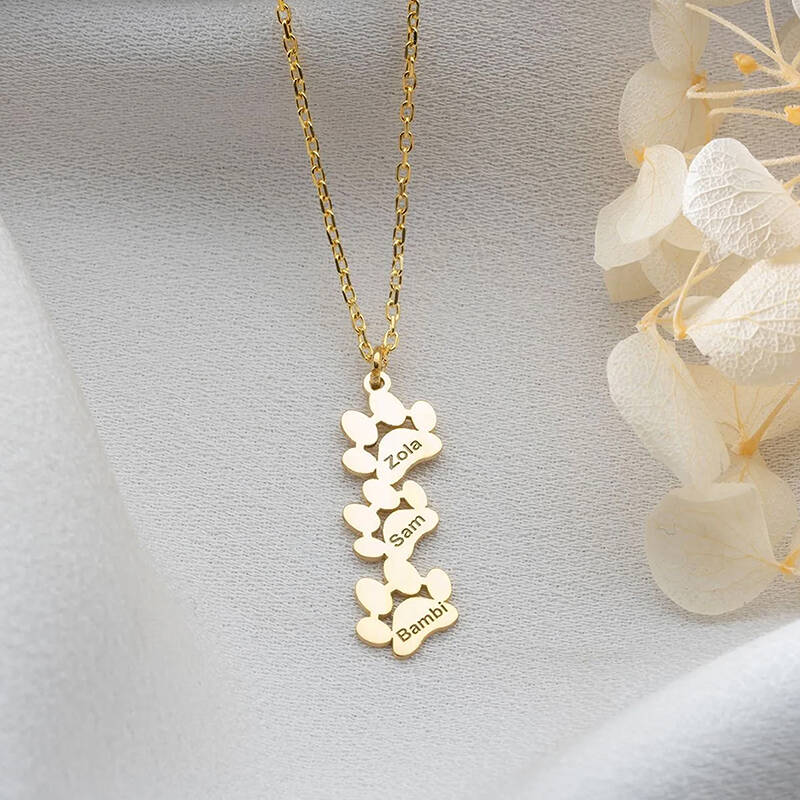 Vaoov 925 Ayar Gümüş İsimli Üçlü Pati Kolye - 4