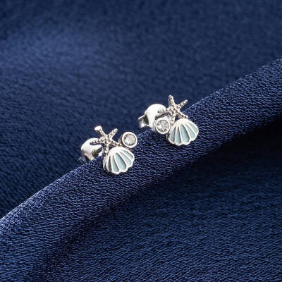 Vaoov 925 Ayar Gümüş İstiridye Kabuğu ve Deniz Yıldızı Küpe - 2