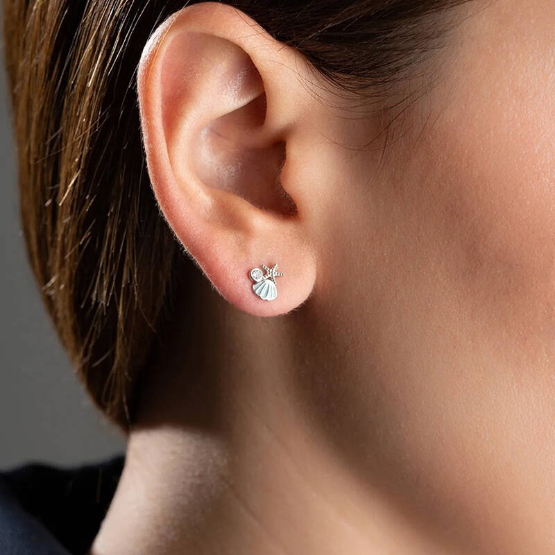 Vaoov 925 Ayar Gümüş İstiridye Kabuğu ve Deniz Yıldızı Küpe - 3