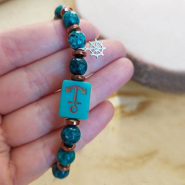 Vaoov 925 Ayar Gümüş Jade ve Hematit Taşlı Çapa Erkek Bileklik  - 2