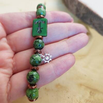 Vaoov 925 Ayar Gümüş Jade ve Hematit Taşlı Çapa Erkek Bileklik - 2