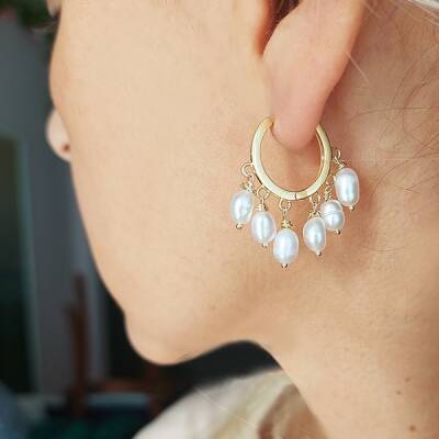 Vaoov 925 Ayar Gümüş Jessica İnci Küpe  - 4