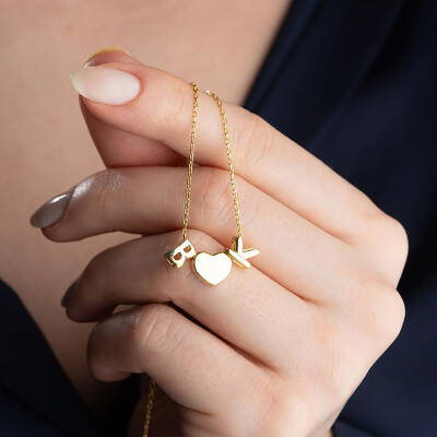 Vaoov 925 Ayar Gümüş Kalp ve İki Harfli Hediye Kolye