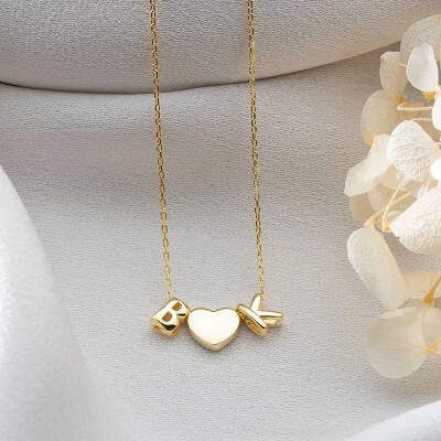 Vaoov 925 Ayar Gümüş Kalp ve İki Harfli Hediye Kolye - 2