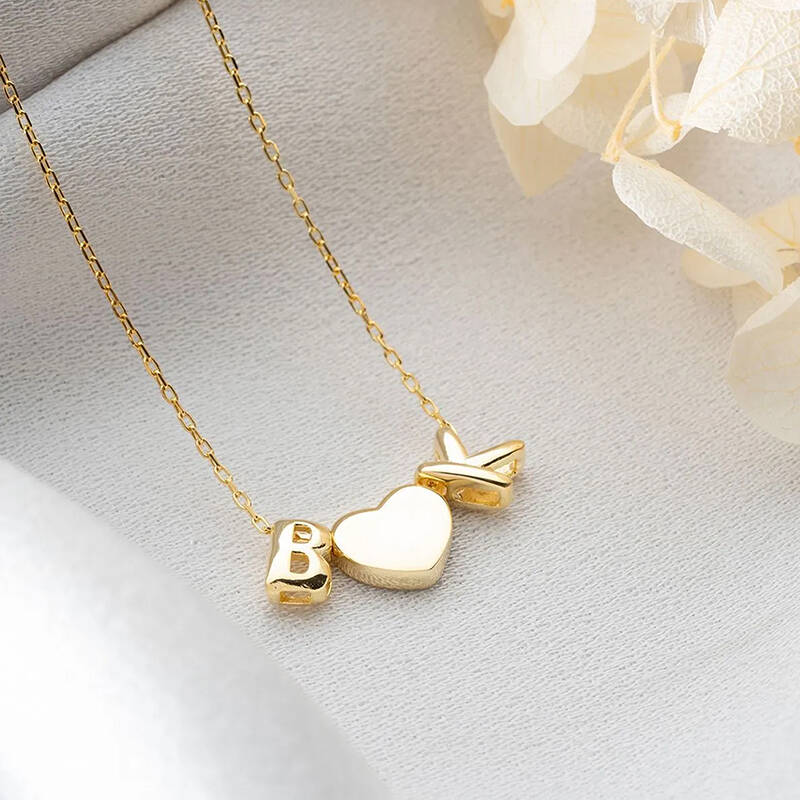 Vaoov 925 Ayar Gümüş Kalp ve İki Harfli Hediye Kolye - 4