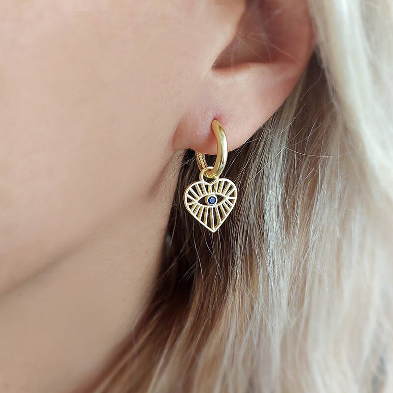 Vaoov 925 Ayar Gümüş Kalpli Gold Göz Küpe  - 2