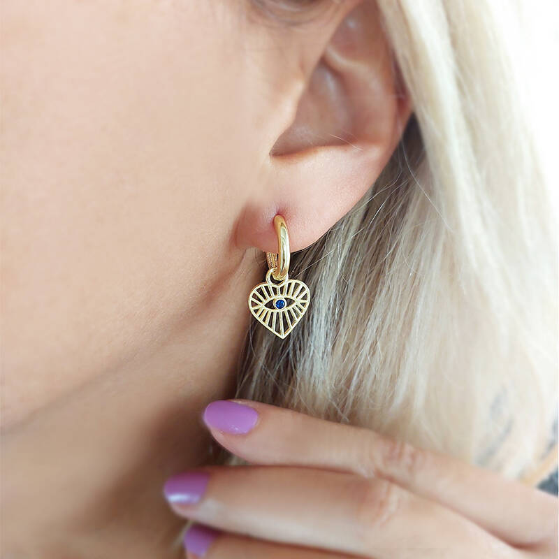 Vaoov 925 Ayar Gümüş Kalpli Gold Göz Küpe  - 4