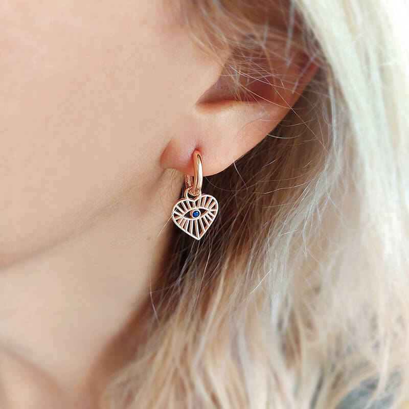 Vaoov 925 Ayar Gümüş Kalpli Rose Göz Küpe - 1