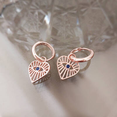 Vaoov 925 Ayar Gümüş Kalpli Rose Göz Küpe - 2