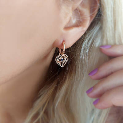 Vaoov 925 Ayar Gümüş Kalpli Rose Göz Küpe - 3