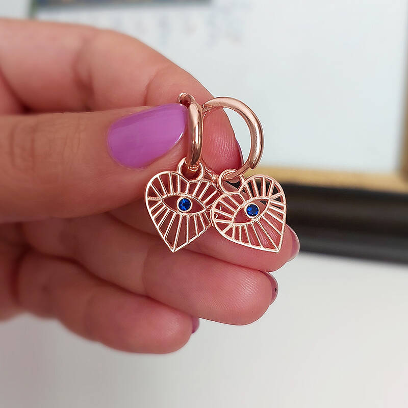 Vaoov 925 Ayar Gümüş Kalpli Rose Göz Küpe - 4