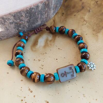 Vaoov 925 Ayar Gümüş Kaplangzü ve FiruzeTaşlı Çapa Erkek Bileklik  