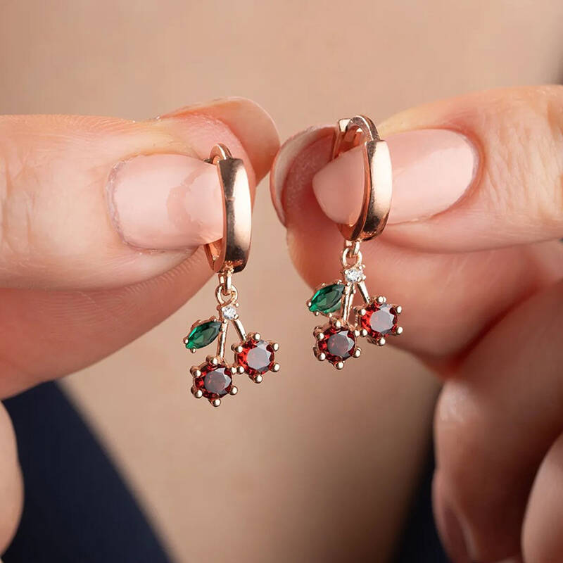 Vaoov 925 Ayar Gümüş Kiraz Küpe - 1