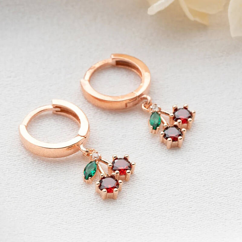 Vaoov 925 Ayar Gümüş Kiraz Küpe - 4