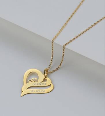Vaoov 925 Ayar Gümüş Kişiye Özel Çift Kalpli İsimli Kolye - 1