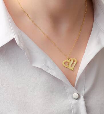 Vaoov 925 Ayar Gümüş Kişiye Özel Çift Kalpli İsimli Kolye - 2