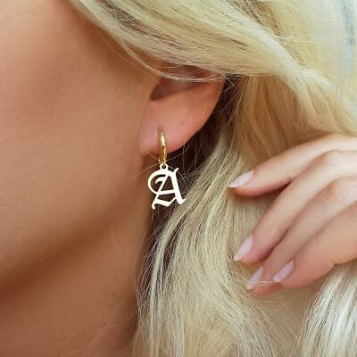 Vaoov 925 Ayar Gümüş Kişiye Özel Gotik Harf Küpe - 1