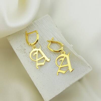 Vaoov 925 Ayar Gümüş Kişiye Özel Gotik Harf Küpe - 2