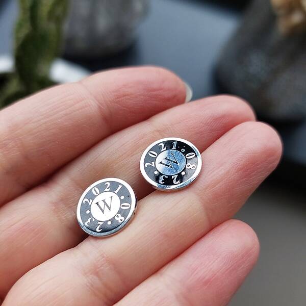 Vaoov 925 Ayar Gümüş Kişiye Özel Harfli Erkek Kol Düğmesi  - 3