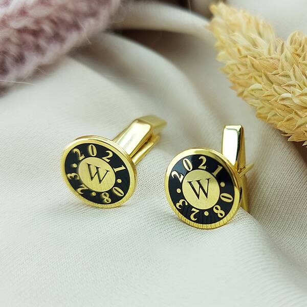 Vaoov 925 Ayar Gümüş Kişiye Özel Harfli Erkek Kol Düğmesi - 3
