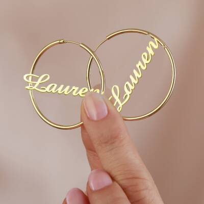 Vaoov 925 Ayar Gümüş Kişiye Özel İsimli Büyük Halka Küpe - 2